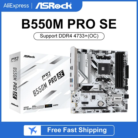 Настольная Материнская плата ASRock B550M PRO SE, белая, с разъемом B550 и AMD, AM4 Память DDR4, 128 ГБ, PCIe4.0, M.2, SATA III, USB 3,2
