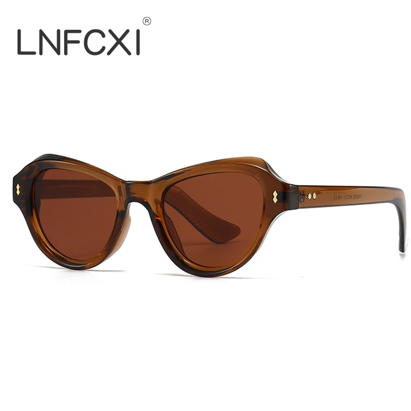 

LNFCXI Retro Oversized Cat Eye Women Sunglasses Fashion Brand Designer Gradient Tea Shades UV400 Men Trending Rivets Sun Glasses