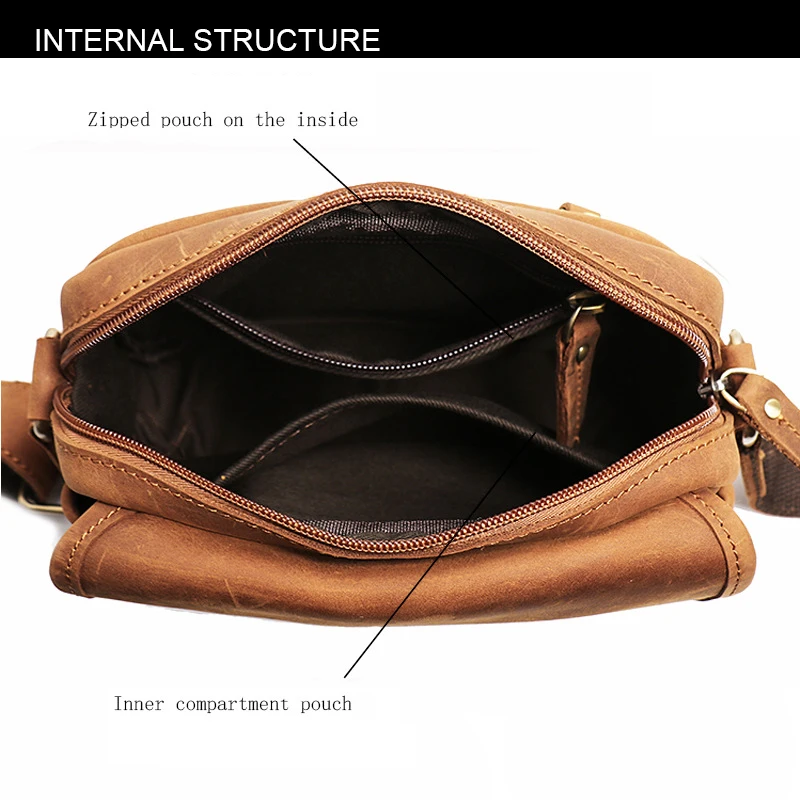 Vintage Men's Crazy horse leather shoulder bag Crossbody Small square bag for iPad mini