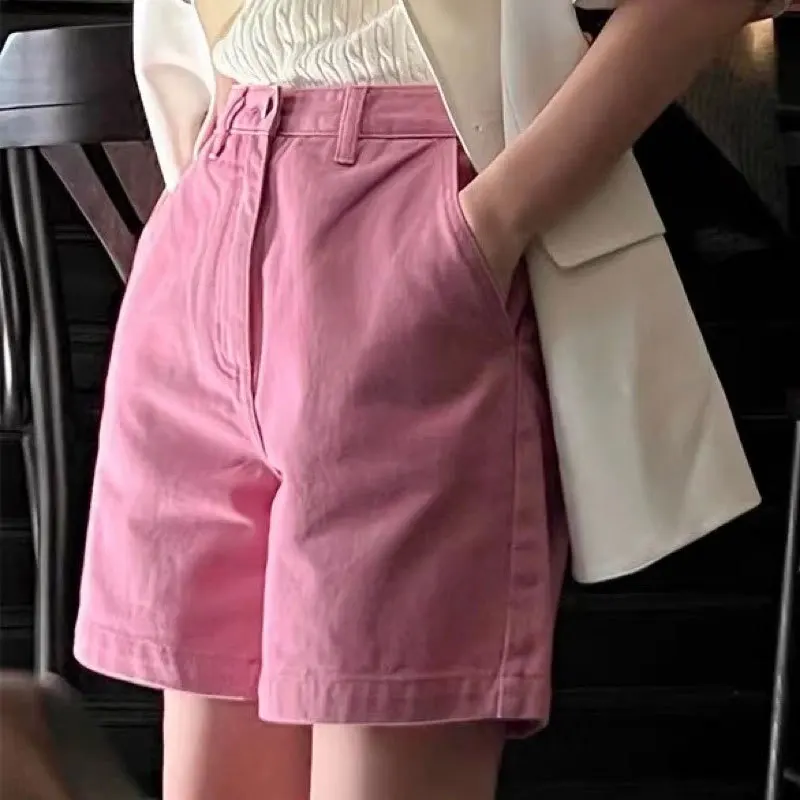 Summer Apricot High Waist Shorts for Women Casual Fashion Korean Loose Versatile Double Pockets Solid Short Pants 2023 New Style