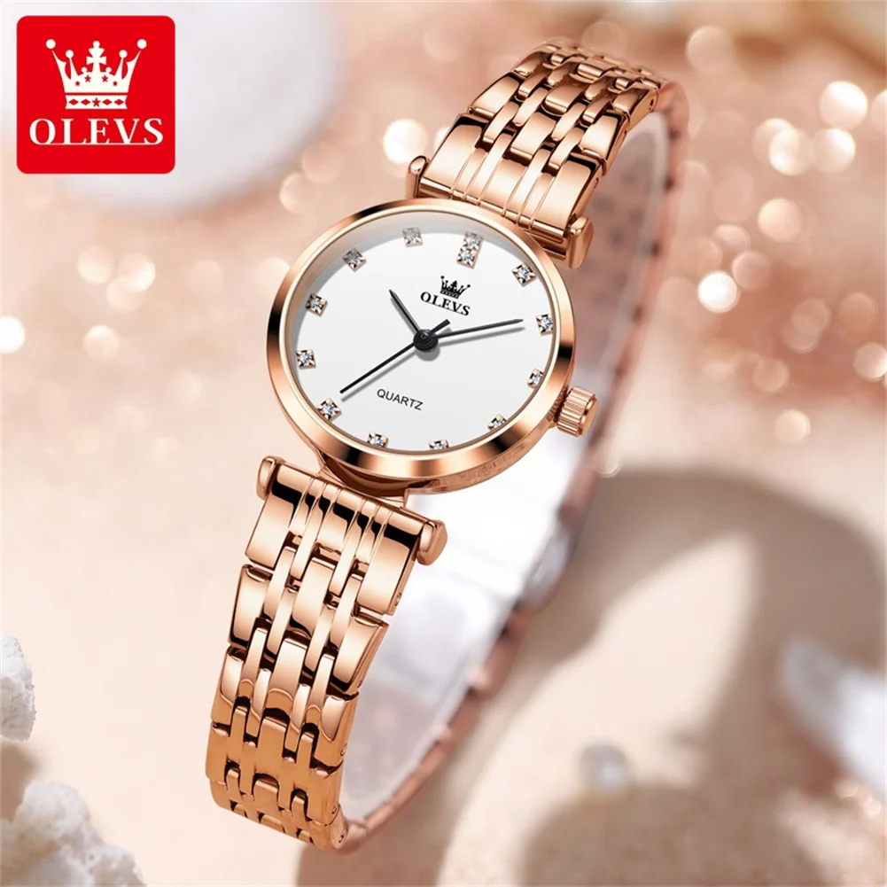 OLEVS брендовые модные простые кварцевые часы женские роскошные розовое золото с