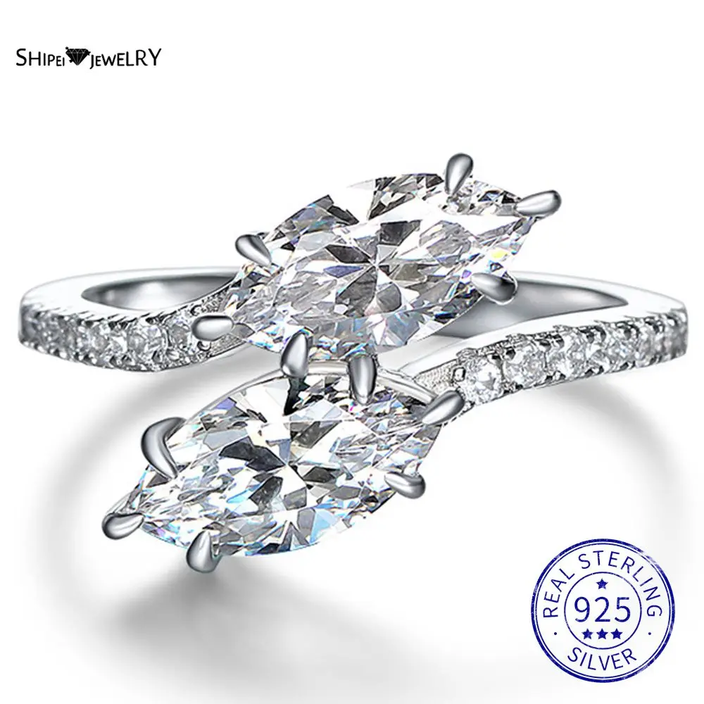 

Shipei 925 Sterling Silver Created Moissanite Diamonds Marquise Gemstone Wedding Fine Jewelry Engagement White Gold Rings