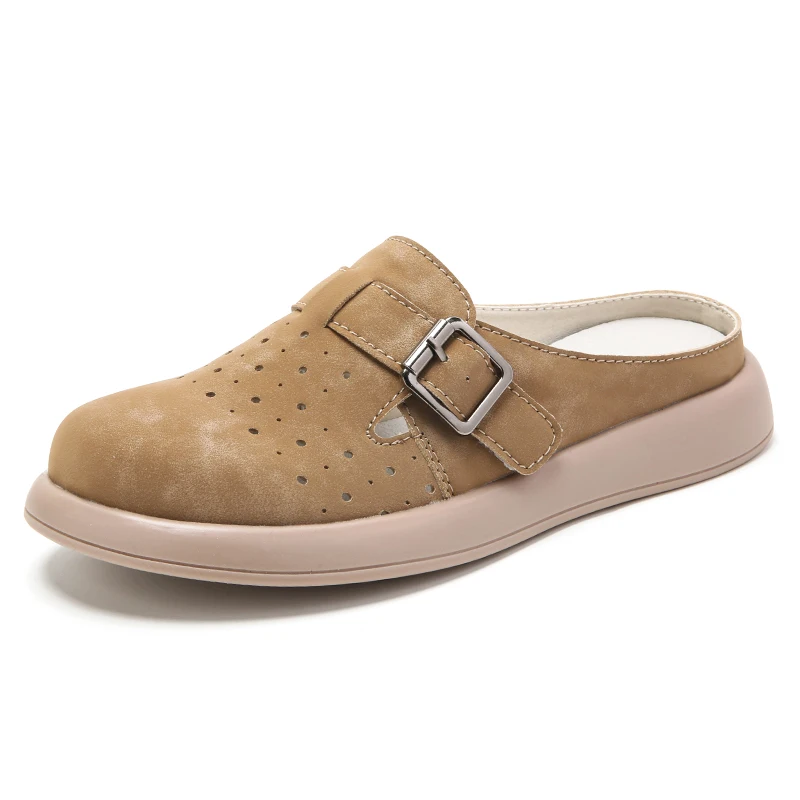 Женские замшевые домашние шлепанцы винтажные плоская подошва закрытый носок