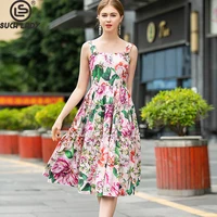 womens runway dresses spaghetti straps floral printed high street tiered fashion holiday dress