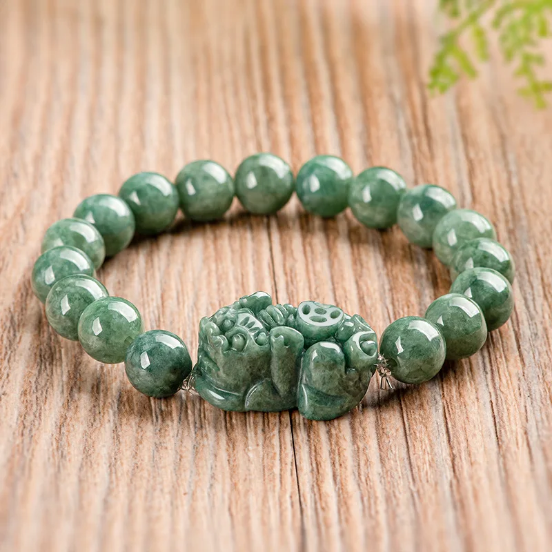 

Burmese Jade Pixiu Bracelets Chinese Gift Designer Jadeite Women Gemstone Natural Jewelry Luxury Bangles Bead Green Emerald