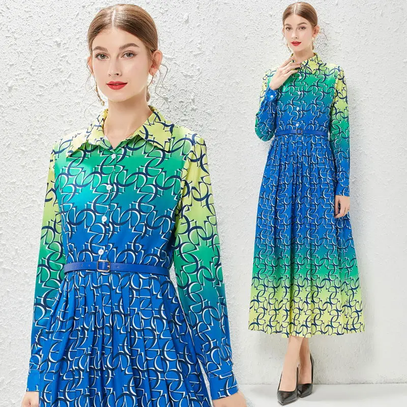 

Модные женские платья в западном стиле, роскошные платья с градиентом, Длинная Элегантная туника с большим свободным кроем, весенние платья...