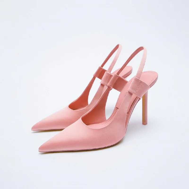 

High Heels Women Blue Slingback Shoes Pointed Toe High Stiletto Elegant Fairy Style Single Shoes Low Top Solid Color Fashion New