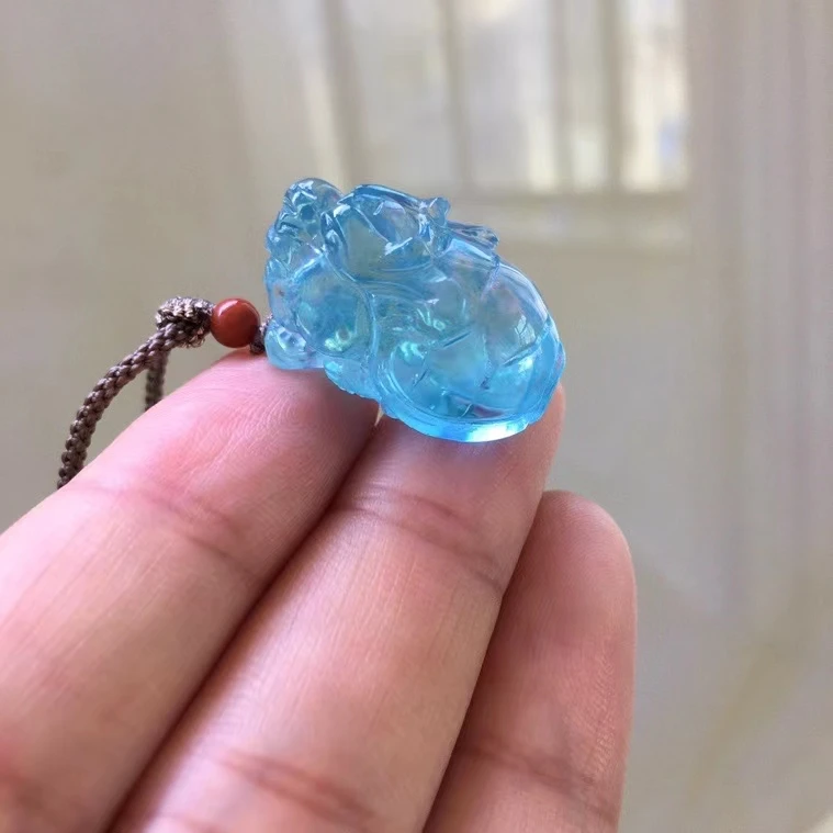 

Natural Blue Aquamarine Pendant Pi Xiu Dragon Aquamarine Brazil 33.5*13.8mm Jewelry Women Men Fashion Jewelry Necklace AAAAA