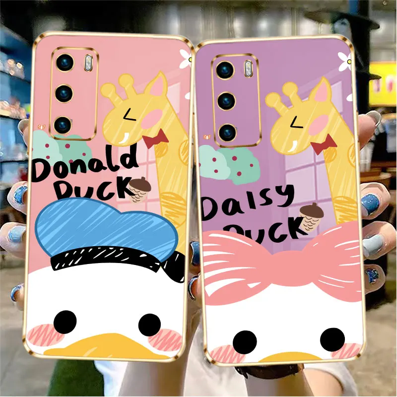 

Gold Plating Cell Glossy Glossy Case Cover for Huawei Mate 20 30 40 Pro Nova 7 8 9 P40 7SE 7 Donald Duck Daisy Cartoon Disney