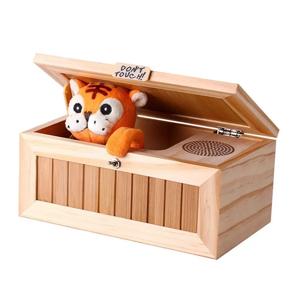 Wooden Useless Box Leave Me Alone Box Most Useless Machine Don't Touch Tiger Toy Gift with Sound Assembled Funny Tricky Toys