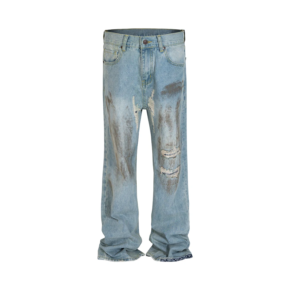 Джинсы мужские в стиле High Street рваные мешковатые брюки из грязного Джинса с