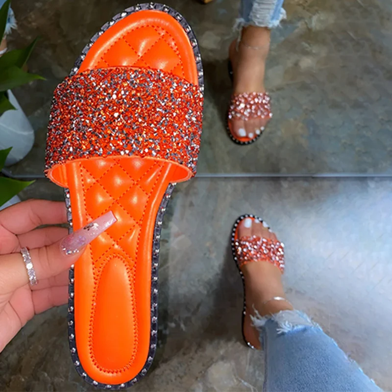 

Женские шлепанцы с кристаллами Bling Стразы, летняя обувь на плоской подошве, шитые шлепанцы, женская летняя обувь, оптовая продажа, трендовые, 2022