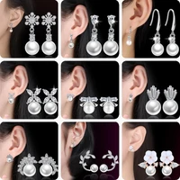 wholesale s925 sterling silver jewelry high quality cubic zirconia trendy fashion women pearl flower earrings