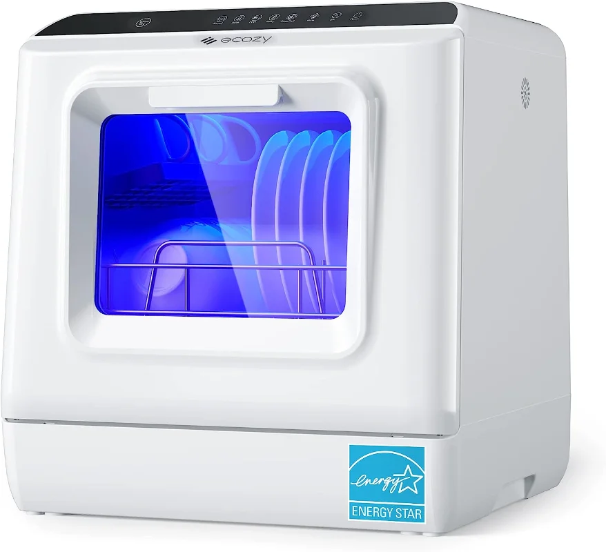 

ecozy Portable Dishwasher Countertop, Mini Dishwasher with a Built-in 5L Water Tank, No Hookup Needed, 6 Washing Programs