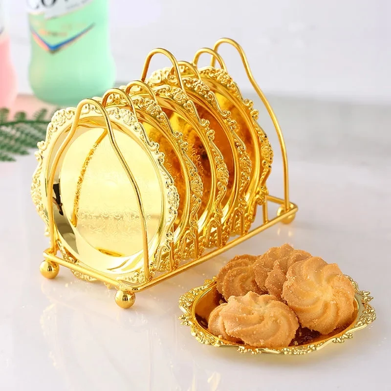 

European household small plate fashion luxury metal plate Cake Tray Western Steak Plates creative plate tableware with shelf
