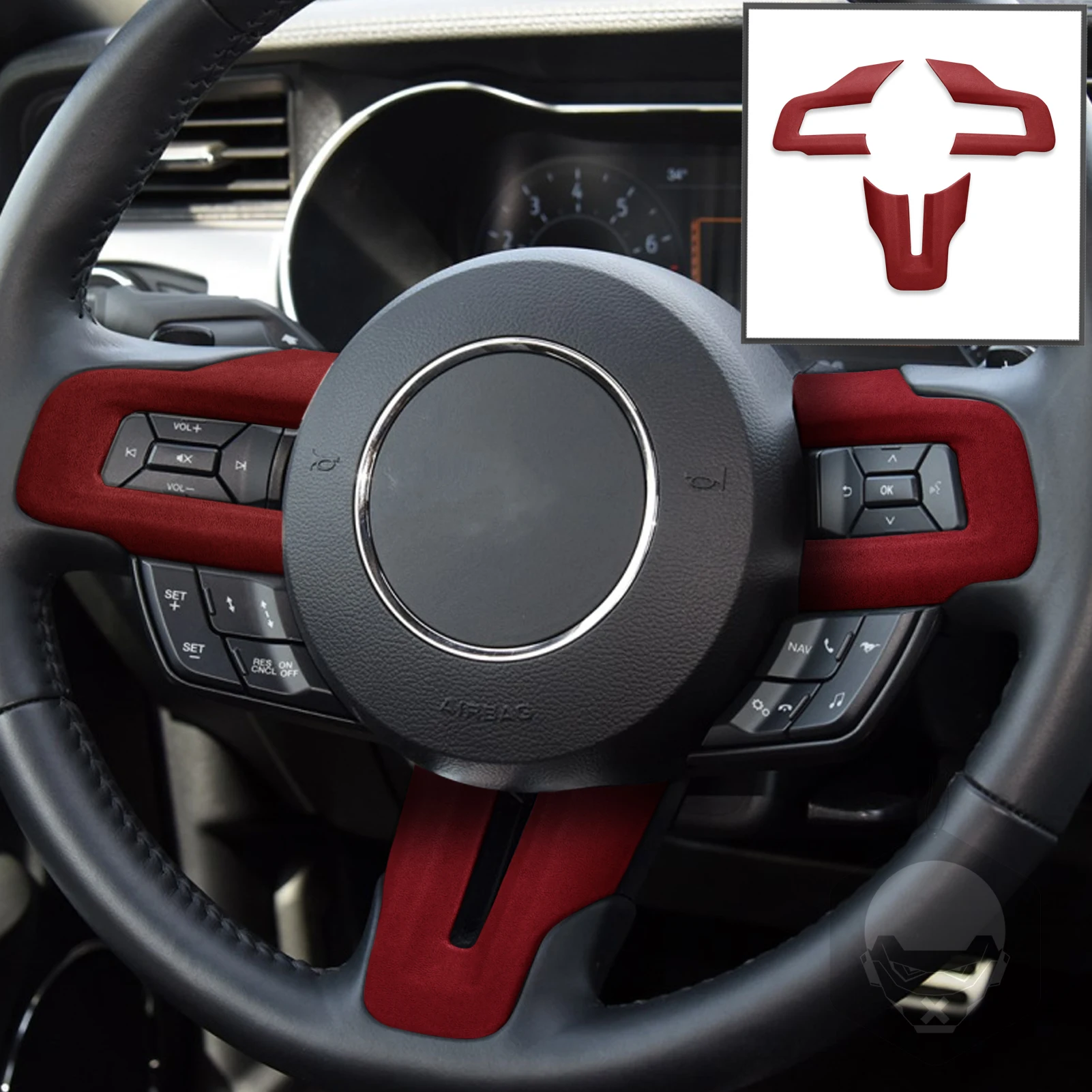 

Steering Wheel Sticker Trim Cover Decal for Ford Mustang 2015 2016 2017 2018 2019 2020 2021 Car Interior Accessories ABS Leather