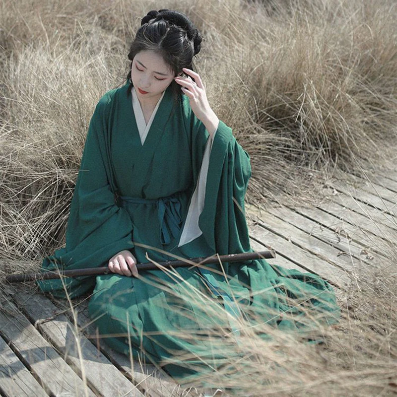 

Hanfu Dress Plus Size 2XL Women Chinese Traditional Hanfu Set Female Cosplay Costume Summer Cotton Hanfu White Green Black Dress