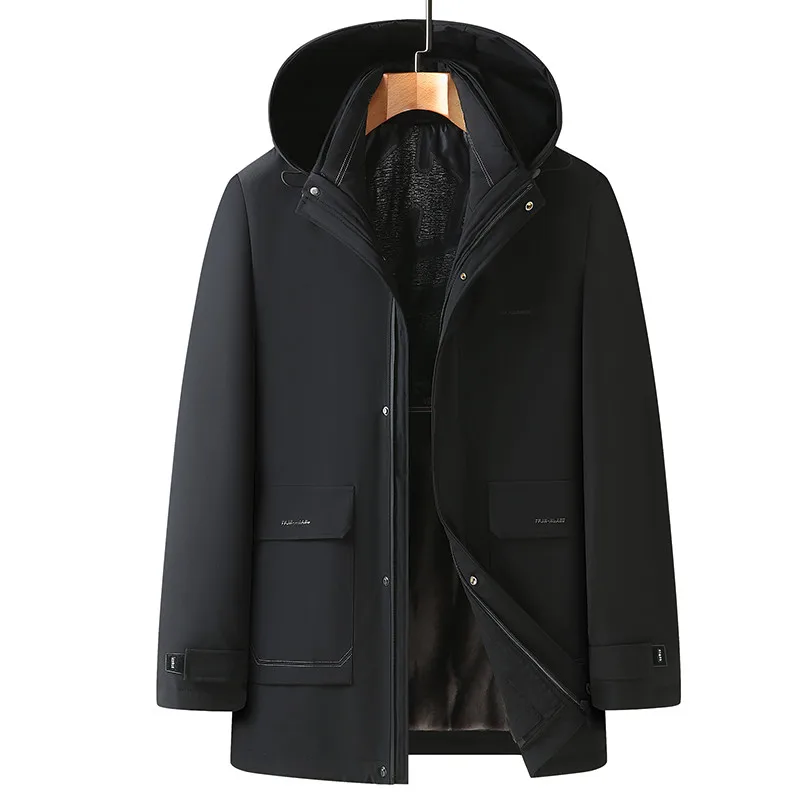 2022 Winter Mens Warm Parka Thick Coat Hooded Solid Color Male Casual Detachable Imitation fur  liner Jacket Men Big Pockets 5XL