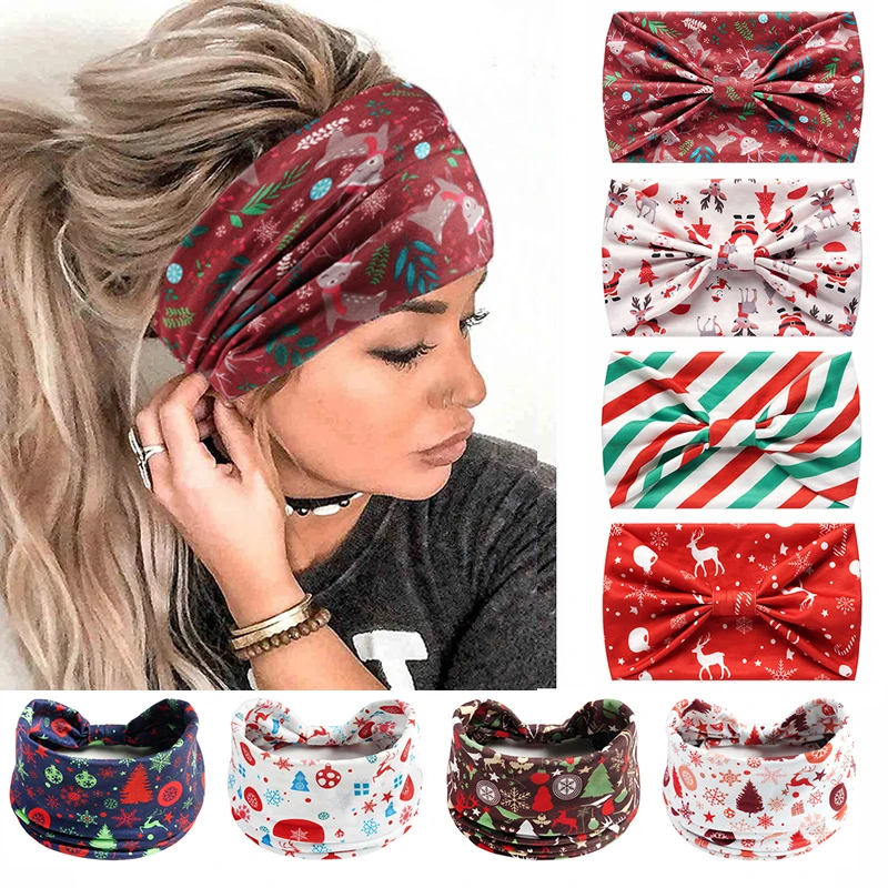 

2022 Christmas Printed Headband Hair Accessories For Women Cross Stretch Milk Silk Wide-brimmed Hairband Sports Headwear Yoga