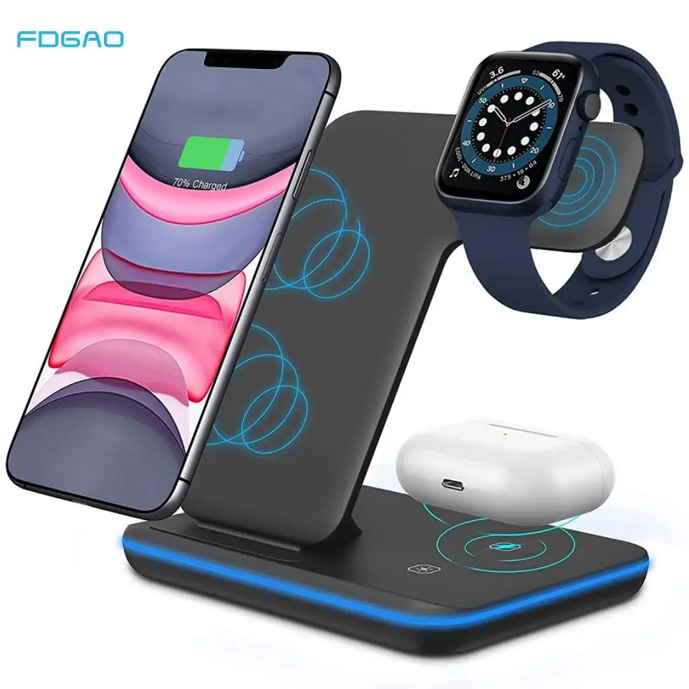 

Беспроводное зарядное устройство 3 в 1 для iPhone, док-станция быстрой зарядки для Airpods Pro, Apple Watch 8, 7 SE, 20 Вт, 14, 13, 12, 11, XS, XR, 8