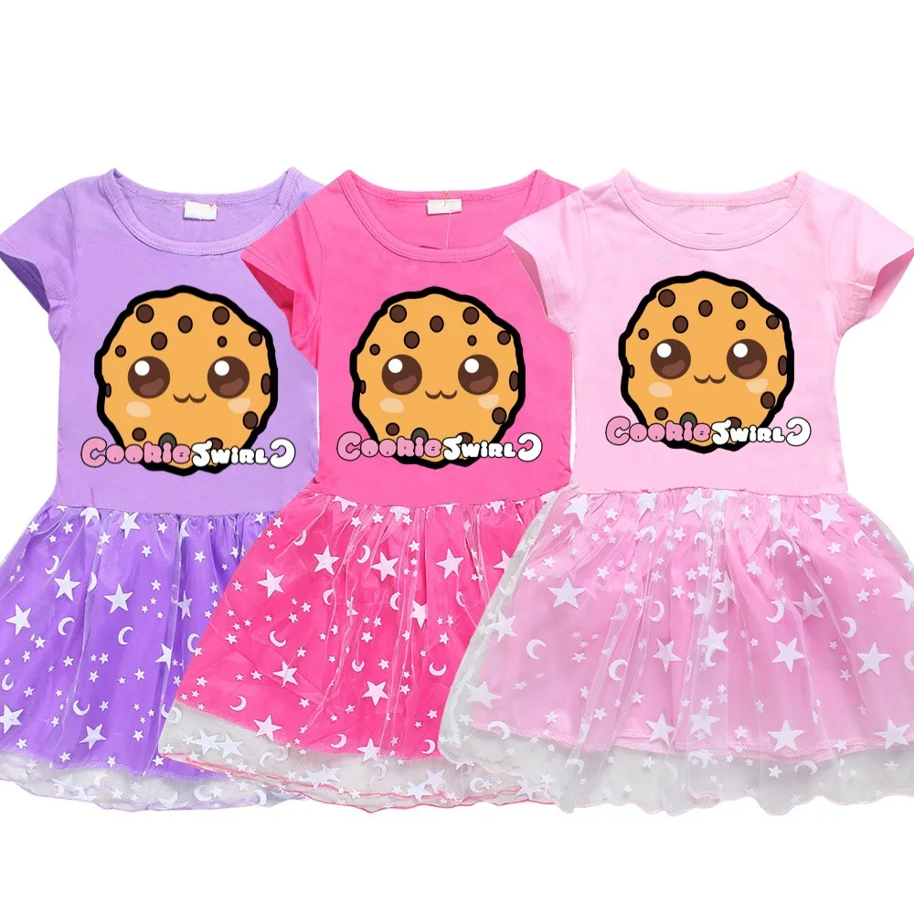 

Summer Little Girls Cartoon Cookie Swirl Cotton a-line Dress Toddler Kids Baby Girl Party Short Sleeve Dresses Sundress Clothes