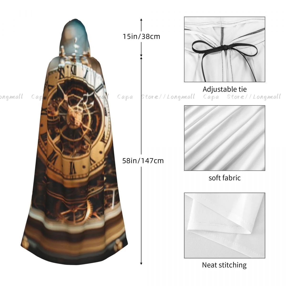 Мантия с капюшоном для взрослых симфонические часы накидка на Хэллоуин длинный