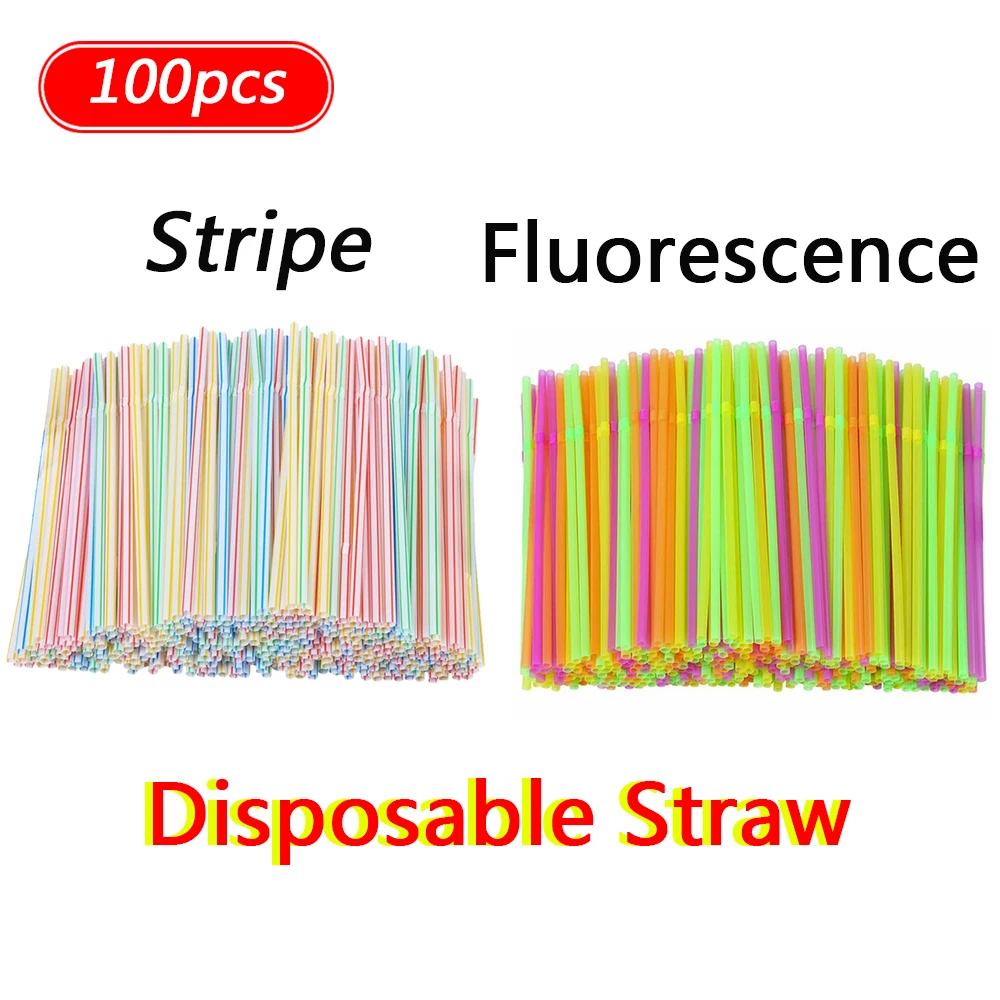 

100Pcs Disposable Plastic Straws Long Elbow Retractable Straw Disposables for Party Cocktail Accessories Kitchen Beverage Tubes