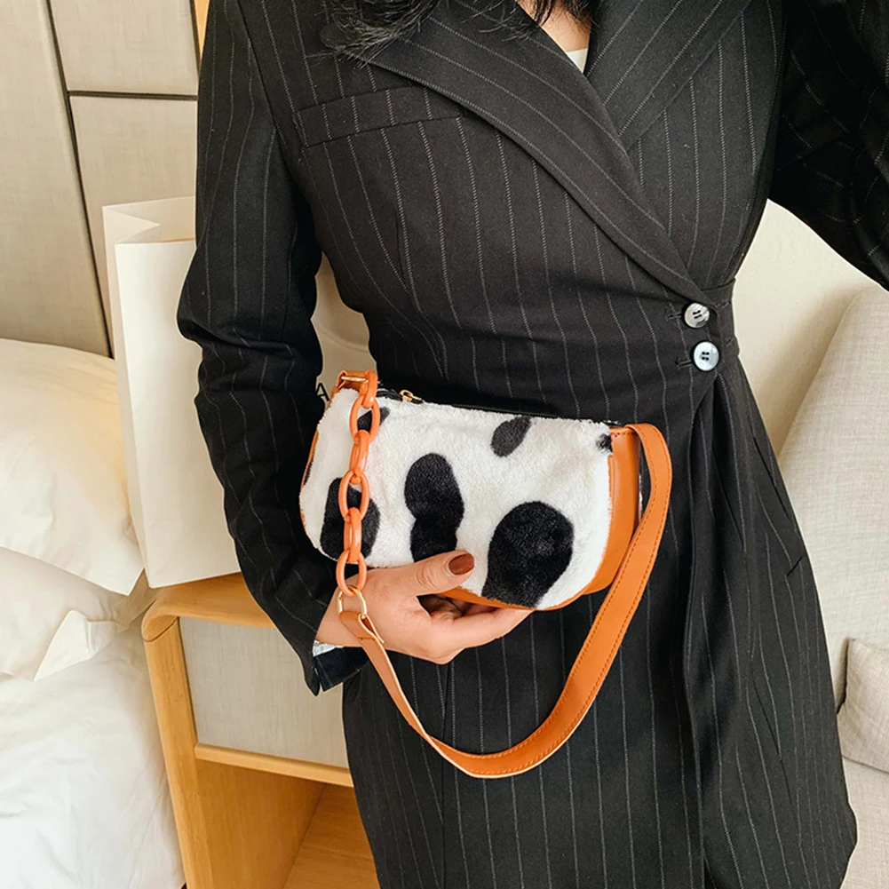 

Casual Women Handbags Ladies Women Bags Fashionable Cow Pattern Plush Designer Shoulder Messenger Bags Women 2020
