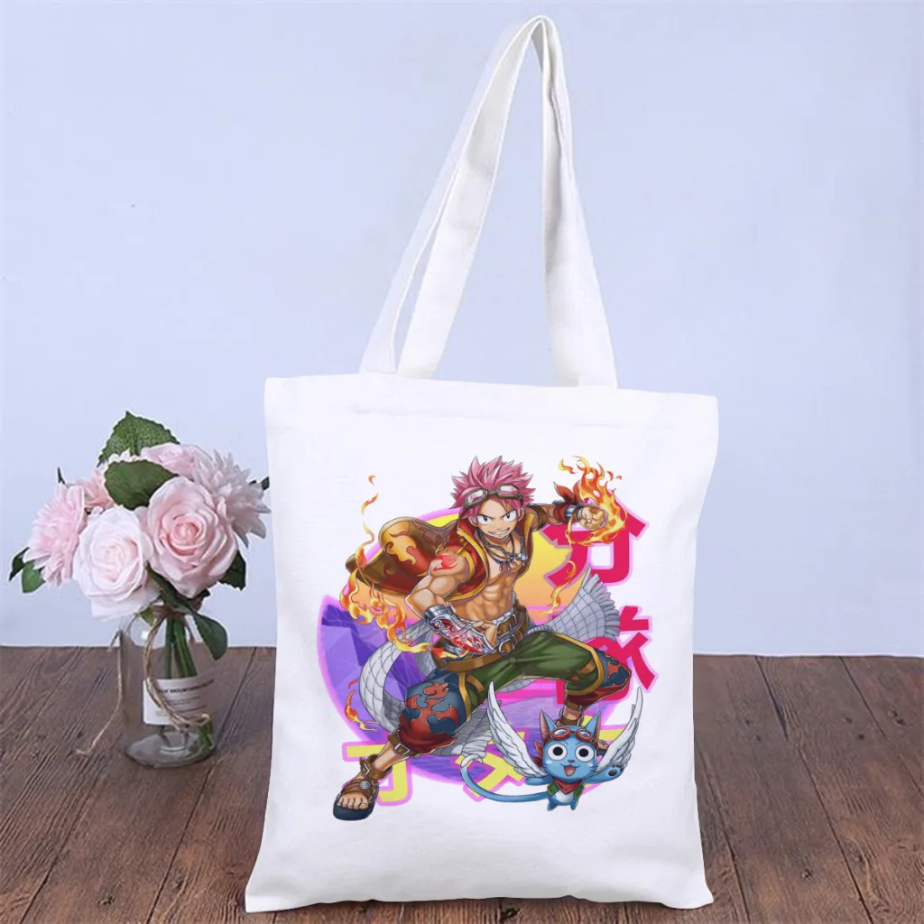 

Natsu DragneelHandbag Fairy Tail Anime Shoulder Canvas Bags Men Women Pocket Double Print Shopper HandBag Vintage Pouch Tote Bag