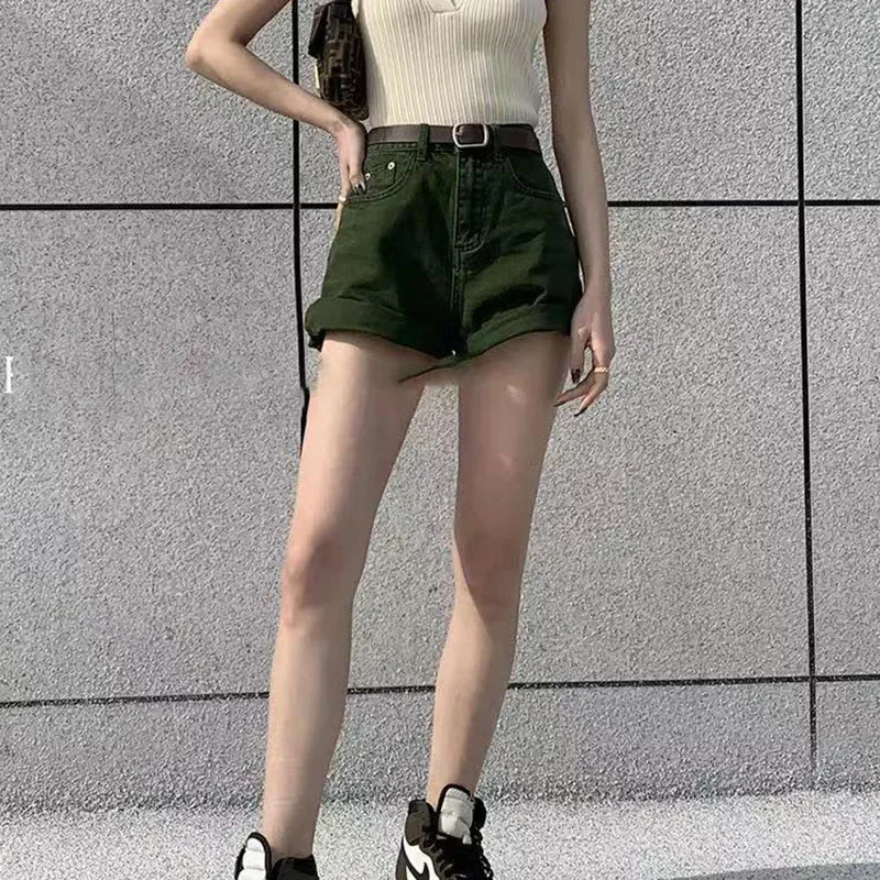 Casual Green Denim Shorts Women's High Waisted Loose Shorts Summer Sexy A-line Shorts Wide Leg Jean Shorts y2k Clothes For Women
