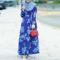 woman malaysia muslim maxi dress printed long sleeve o neck modest ramadan jalabiya caftan moroccan kaftan arab islamic dresses