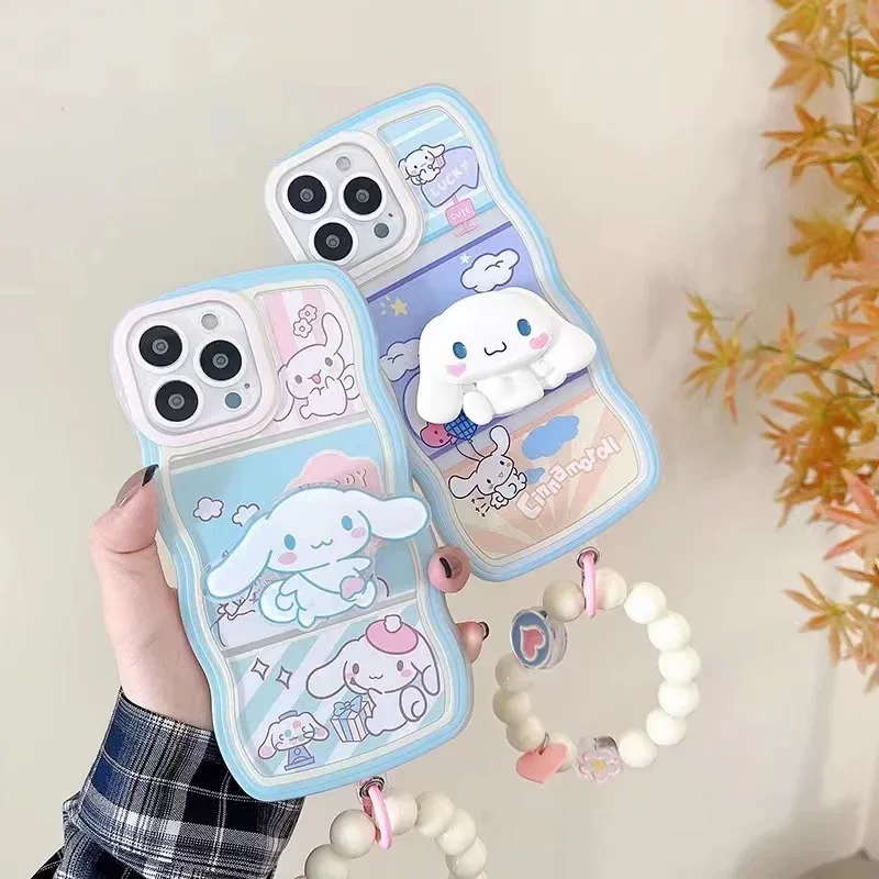 Милый чехол Sanrios Cinnamoroll Bracket Curly для Samsung Galaxy S10 S20 S20FE S21 S21FE S22 S23 S24 S25 S8 S9 Ultra Plus 4G 5G