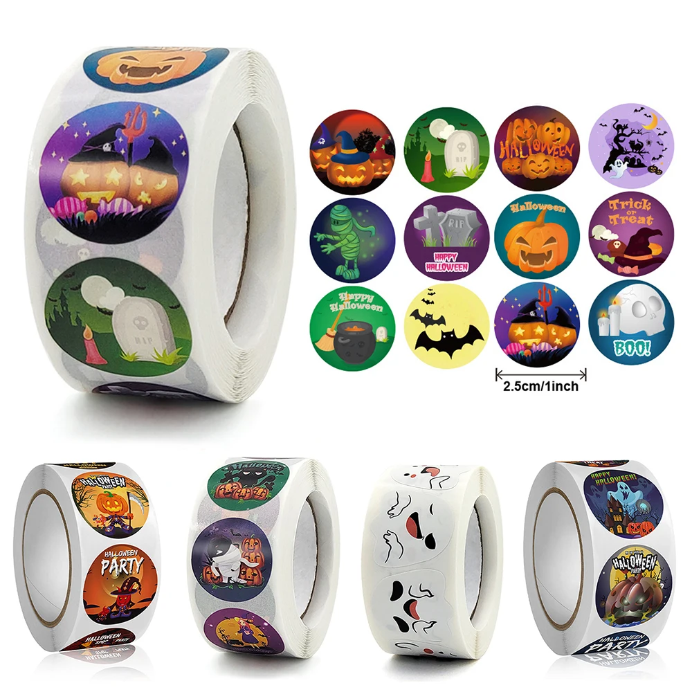 

500pcs Halloween Pumpkin Ghost Round Handmade Packaging Sealing Label Sticker DIY Halloween Gift Stickers Halloween Decor
