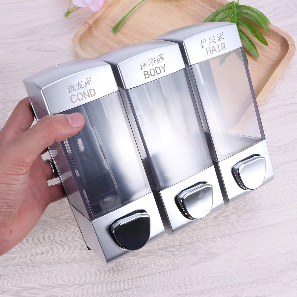 

1Pc Wall-mounted 3 Outlets Pressing Hair Conditioner Storage Lotion Box Shampoo Pump for Toilet Bathroom