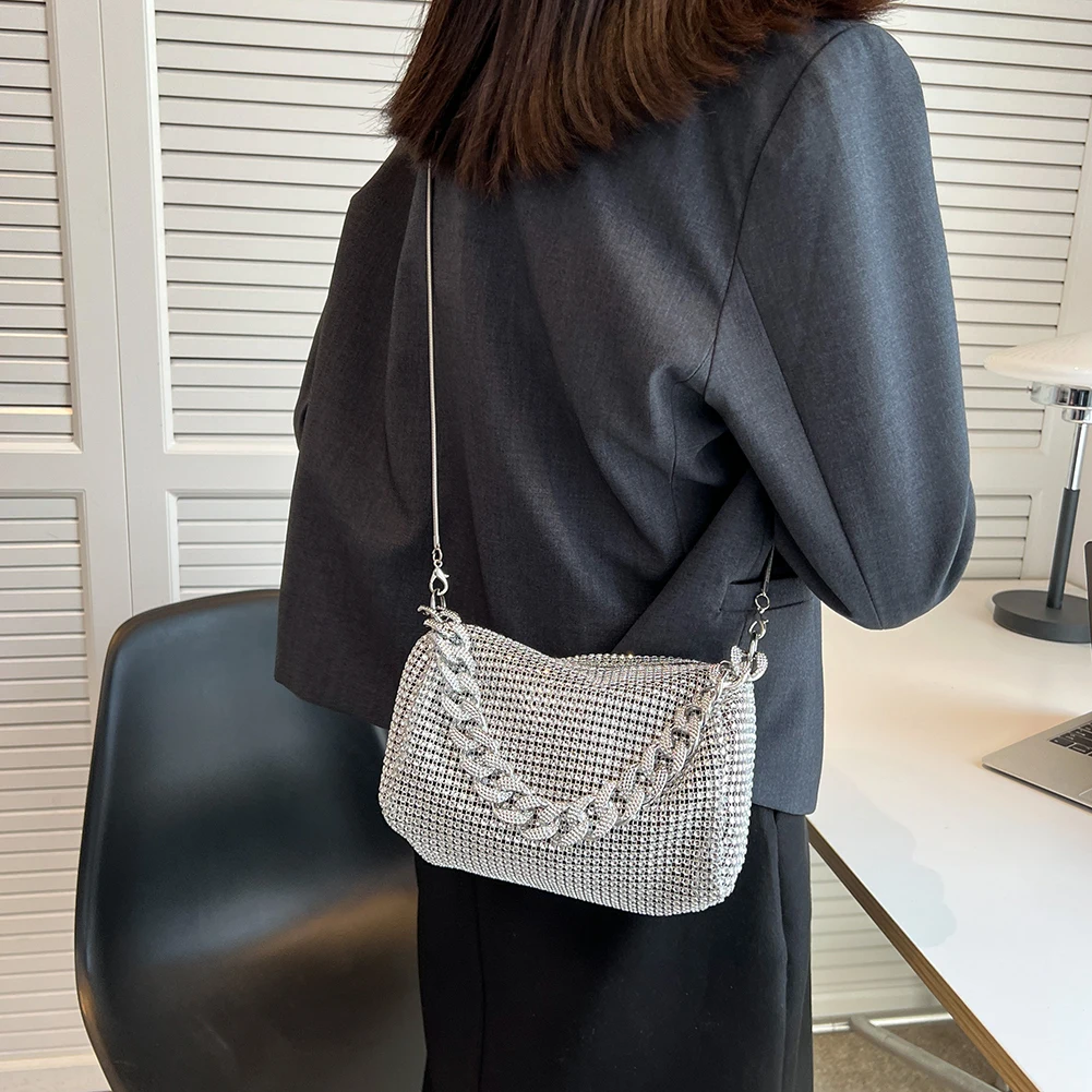 

Модные сумки через плечо со стразами, женские изысканные блестящие сумки через плечо с толстой цепочкой, элегантные женские брендовые сумк...