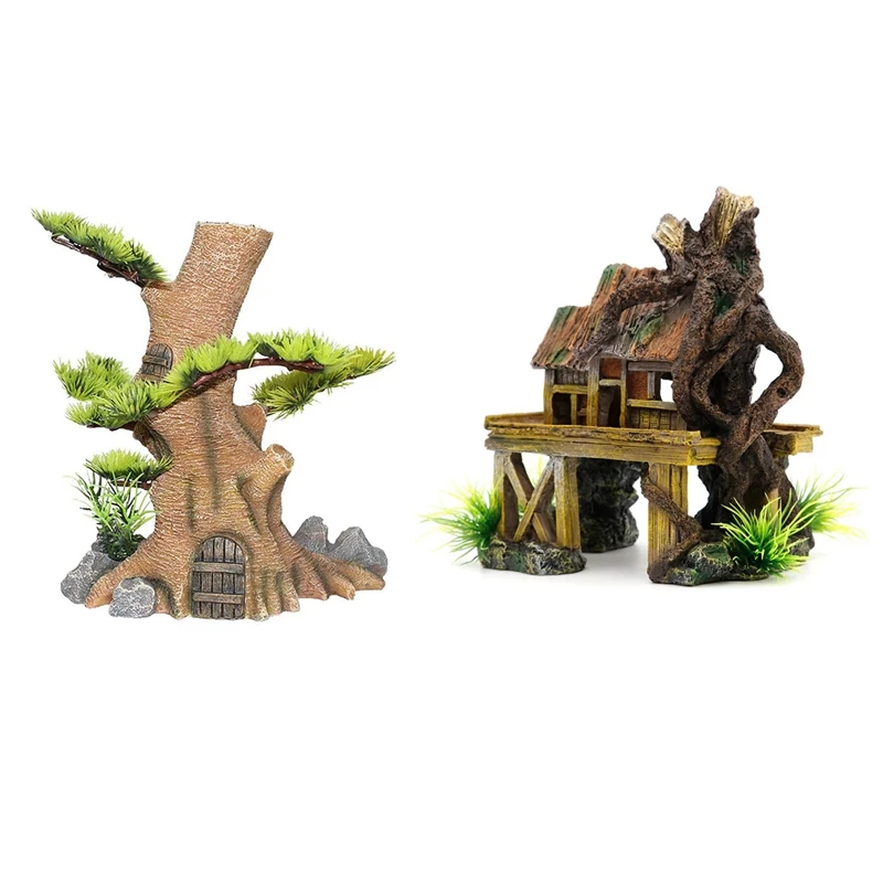 

Promotion! Artificial Fish Reptile House Shelter Fish Tank Landscaping With Fish Tank Decaying Tree Root Betta Hideouts House