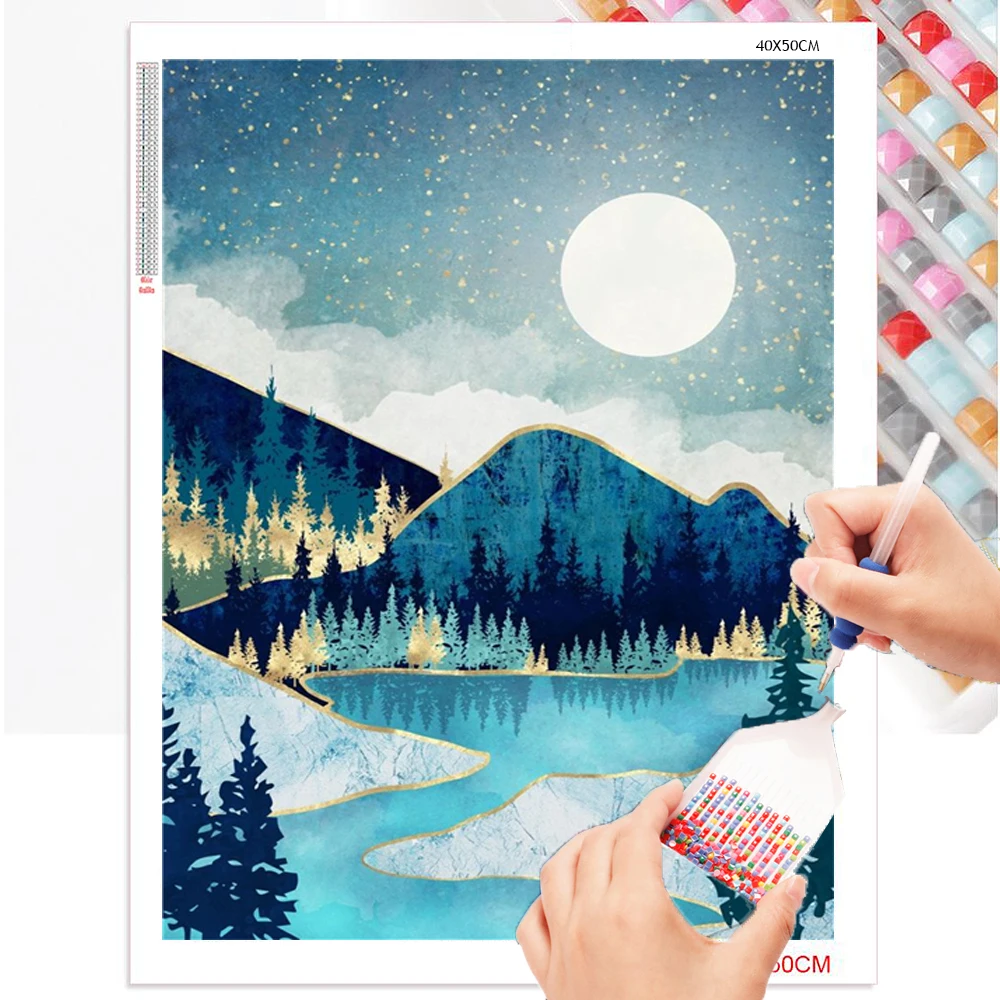 

Алмазная живопись, 5D мозаика «сделай сам», ландшафт, закат, искусство, горная река, квадратная Стразы, домашний декор, подарок