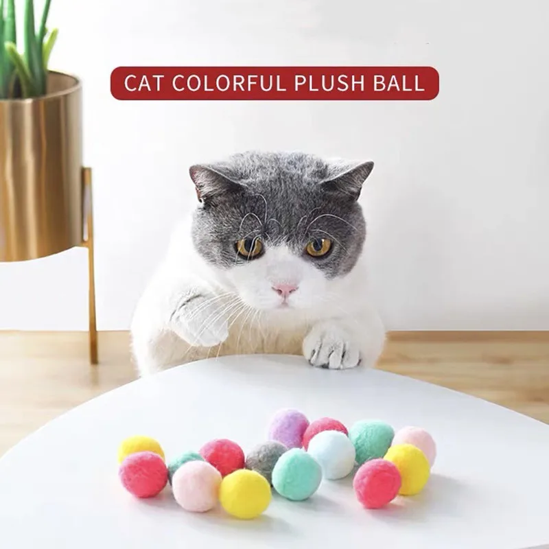 

20/50/100PCS Colorful Plush Ball Cat Toys Molar Bite Resistant Bouncy Ball Interactive Funny Cat Balls Chew Toy Pets Supplies