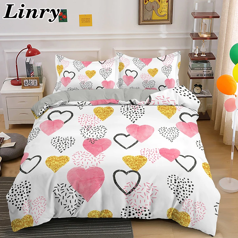 

Nordic Style Heart Pattern Double Duvet Cover Winter Comforter Bedding Sets Twin/Queen/King Size Bedclothes Home Textile 2/3PCS
