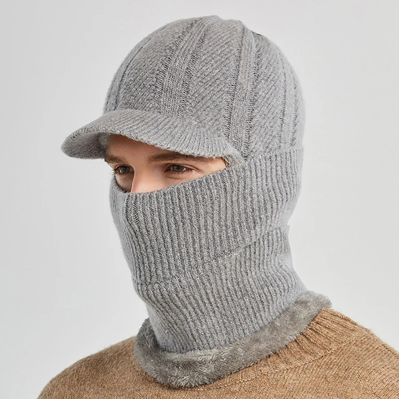 

Men New Winter Men's Hat Warm Set Ear Protection Windproof Male Scarf Face Cover Integrated Knitted Hat Sun Visors Caps