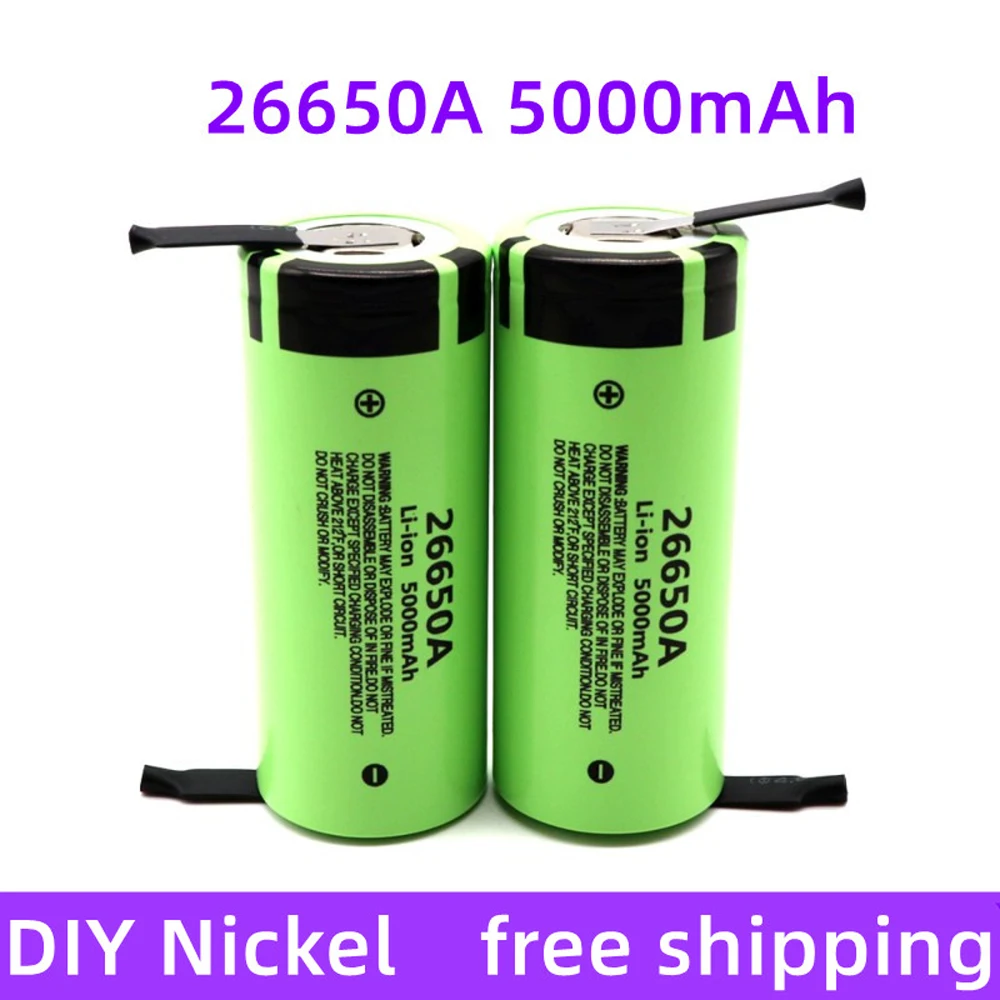 

26650A Rechargeable Battery 3.7V 5000mAh 20A Lithium-ion Power Battery, Used for Toy Flashlights (with DIY Nickel Plate)