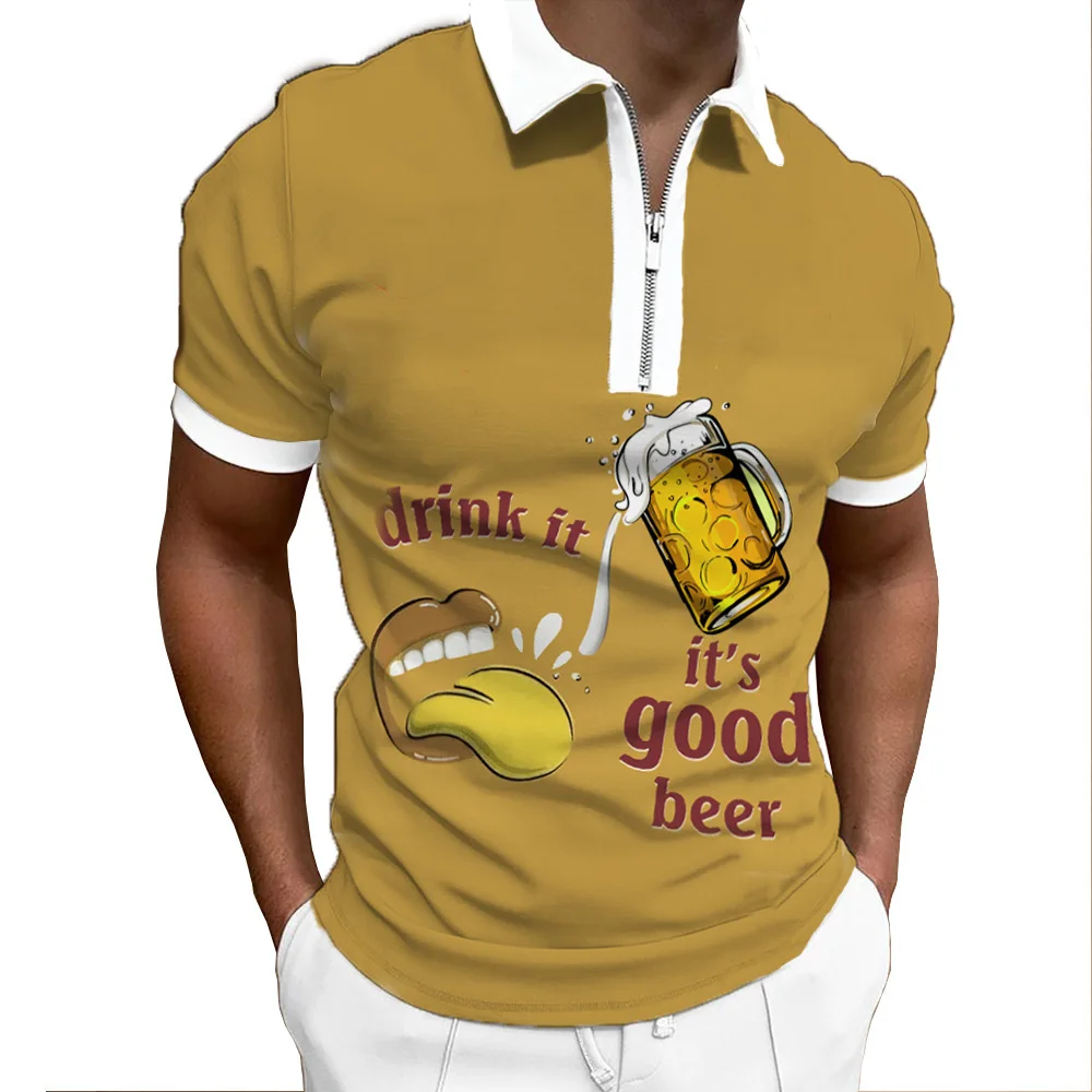 

Мужская летняя футболка-поло с коротким рукавом и молнией