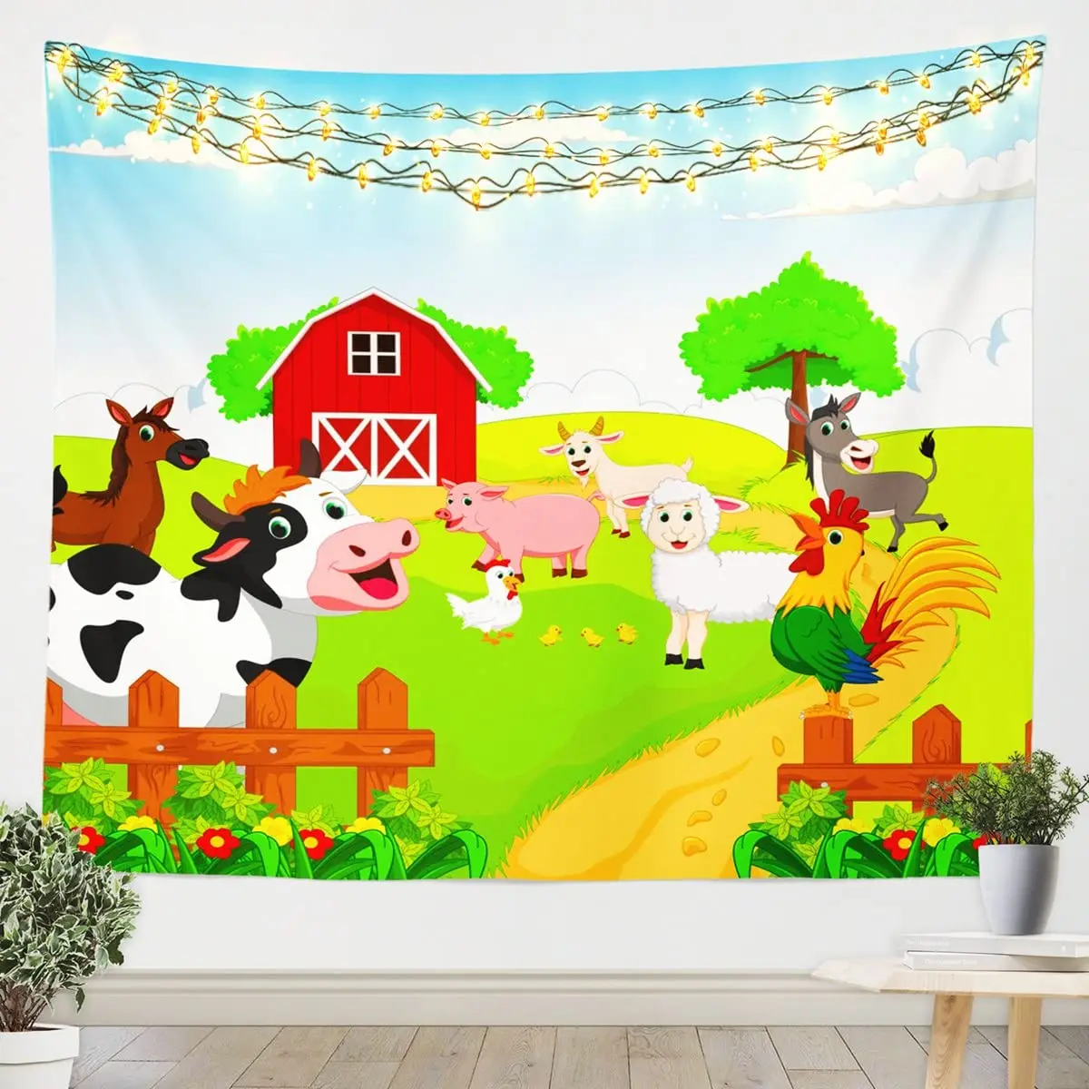 

Cartoon Farm Animals Tapestry Wall Hanging Cow Sheep Pig Farm House Tapestries for Childrens Room Decor Bedroom Living Room Dorm