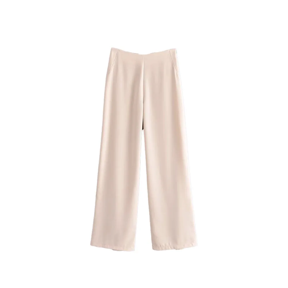 

PB&ZA Women 2023 Summer New Fashion Versatile Back Opening Casual Wide Leg Pants Vintage chic High Waist Side Zipper