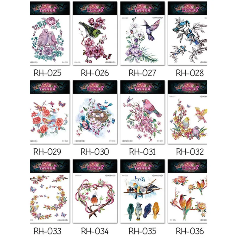 

Bird Flower Watercolor Tattoo Temporary Women Dragonfly Birds Body Art Tattoos Waterproof Fake DIY Painting Tattoos Sticker