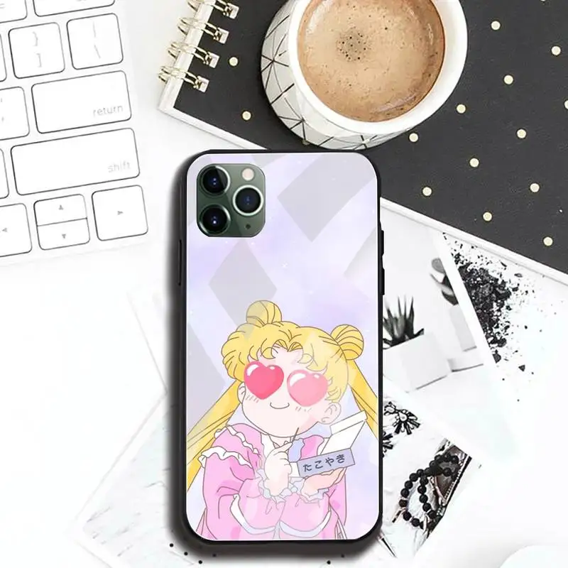 Милый розовый чехол для телефона Сейлор Мун из закаленного стекла iPhone 13 12 Mini 11 Pro XR