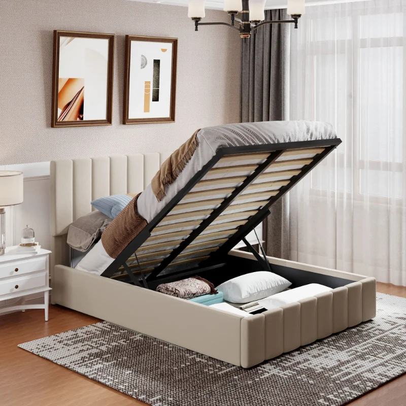 

Ull Size Upholstered Platform Bed with A Hydraulic Storage System - Beige Beige Upholstered [US Stock]