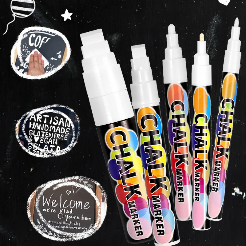 2 Pcs 1/3/6/10mm White Liquid Chalk Glass Chalkboard Pen School Teacher Supplies Erasable DIY Graffiti Dust Free Markers