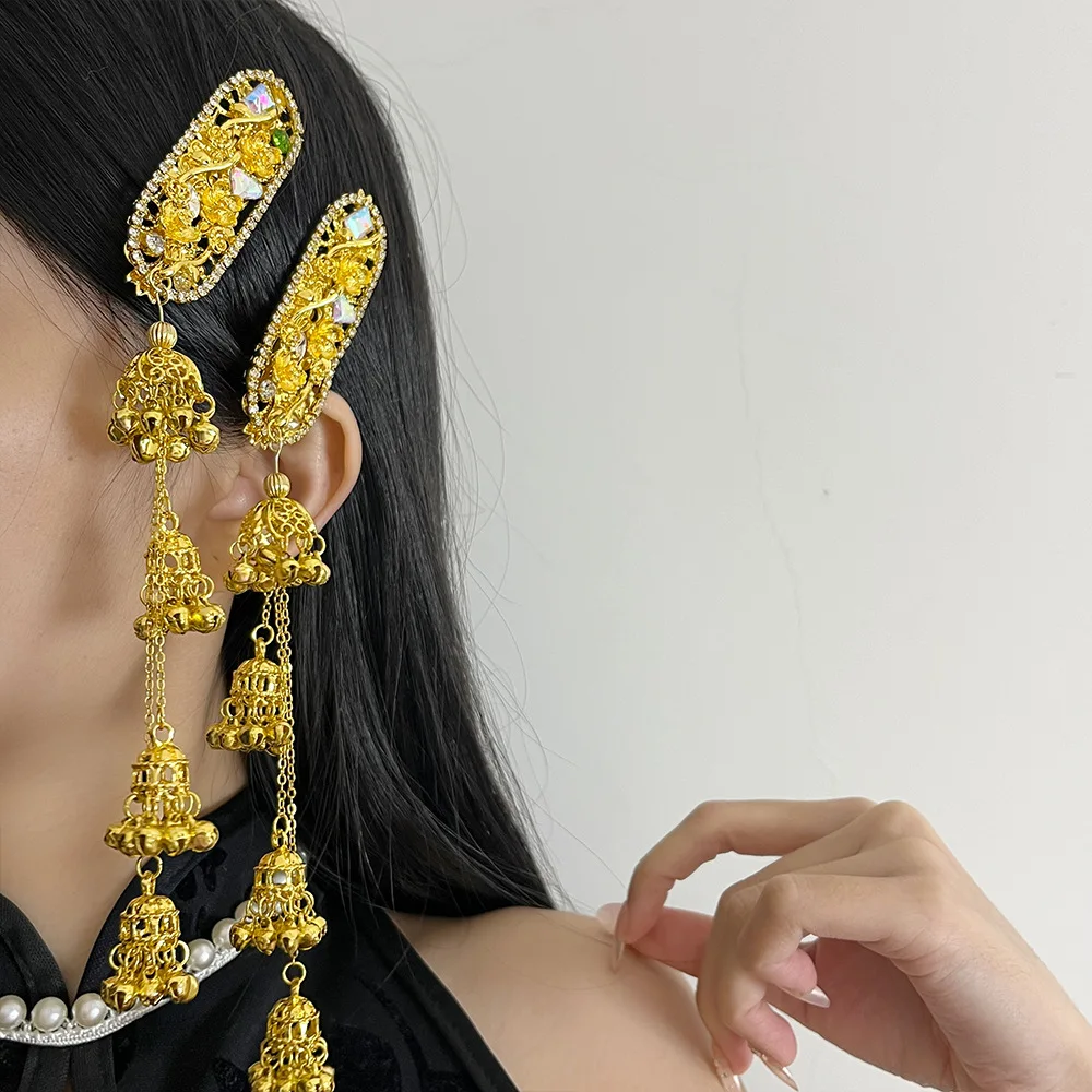 Китайский стиль позолоченная длинная цепочка с кисточкой новые заколки для