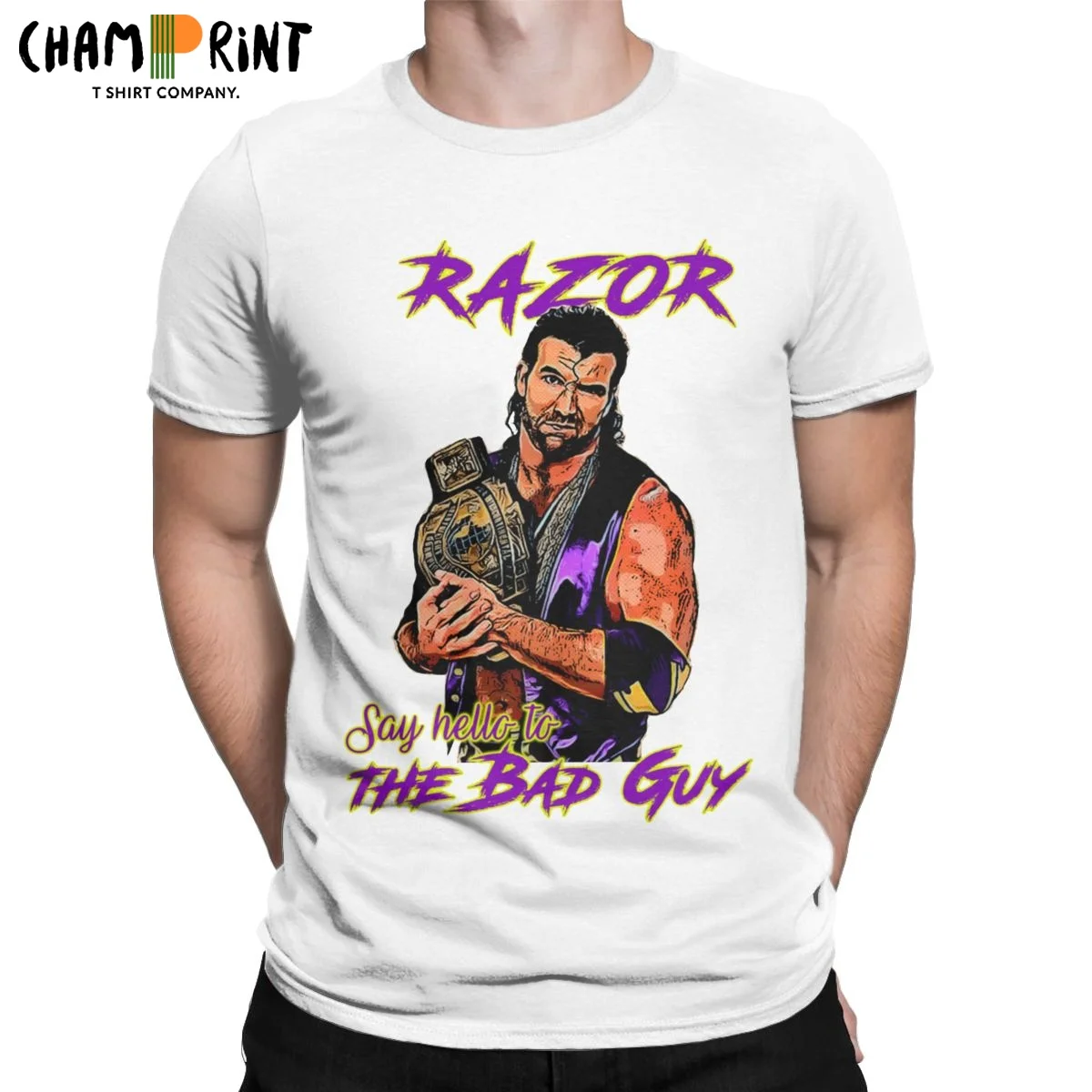 

Мужские футболки с рисунком бритвы, Ramon The Bad парня, легенда о борьбе, хлопковая одежда, забавная футболка с коротким рукавом и круглым вырезо...